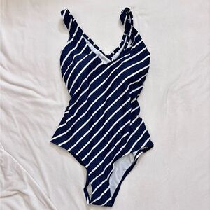 NEW WITH TAGS Kona Sol Navy and White Striped One Piece Swimsuit